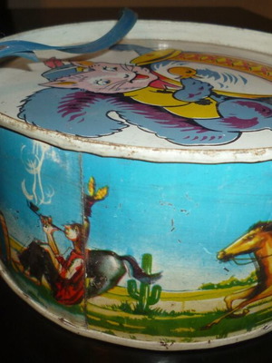 Tin Lithograph Children's Drum 60s used, Greek festive
