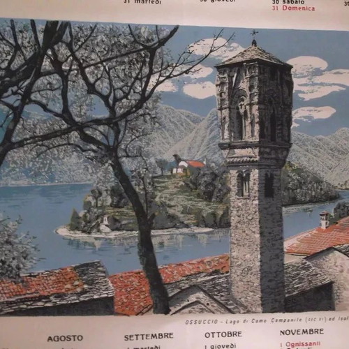 Italy Vintage 1970 Silk Hanging Calendar used, Tessem Agi Achille Giussani Como