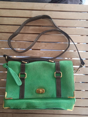 Topshop women's leather hand bag used brown and green