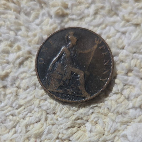 One Penny 1896 British coin Queen Victoria