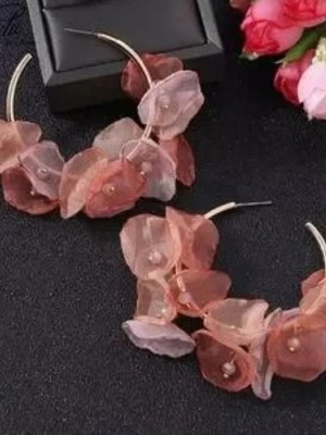Zara Boho Hoop Earrings with Pink Organza Flowers like new
