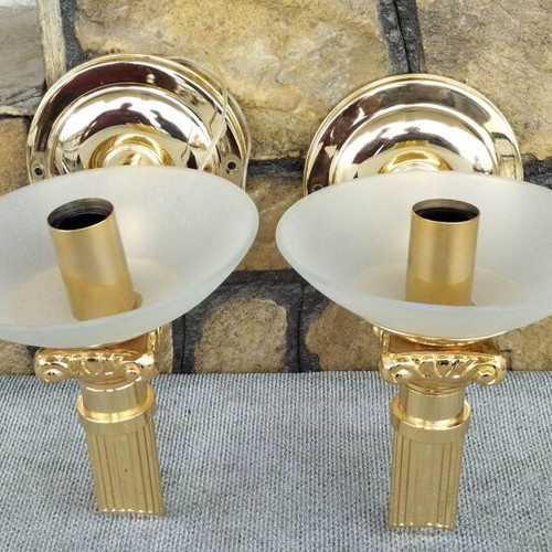 Brass gilded wall lights new, pair