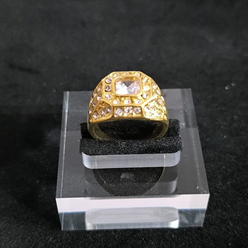 Men's Gold Tone Ring with White Stones new fashion jewelry
