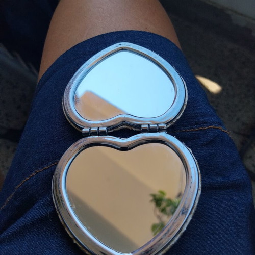 Vintage folding heart-shaped pocket mirror with Dubrovnik souvenir inscription