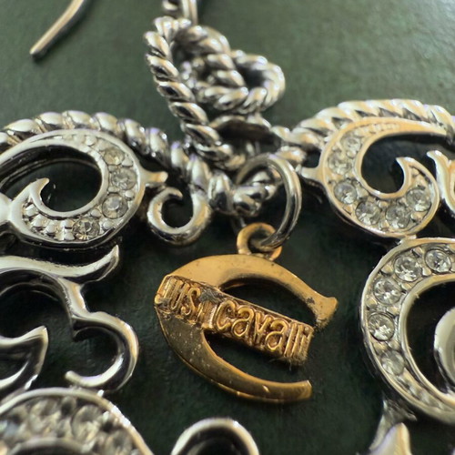 Roberto Just Cavalli earrings like new, silver with big heart crystals