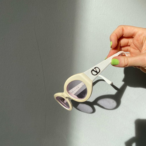 Valentino vintage sunglasses used, beige frame with lilac lenses