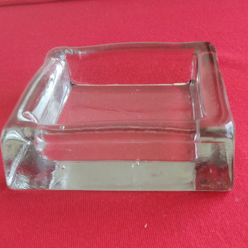 Kosta Boda vintage square crystal bowl with face design by Bertil Vallien