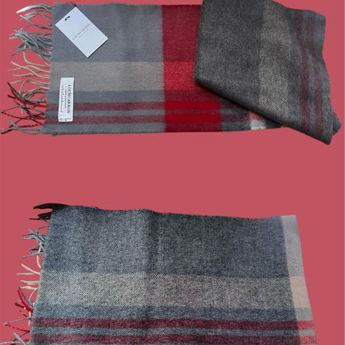 Scottish Lambswool Long Scarf new, gray and red