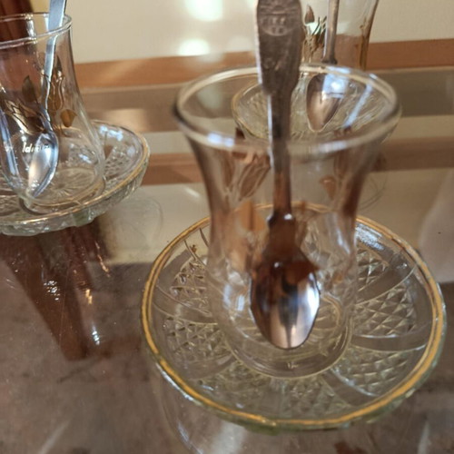 Tea set 18 pieces used with glass cups and saucers