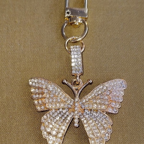 Rose gold butterfly keychain with rhinestones