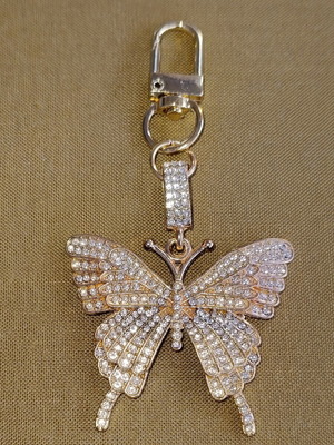 Rose gold butterfly keychain with rhinestones