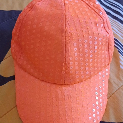 Women's hat with sequins like new, orange color