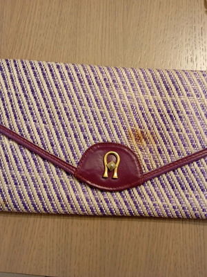 Envelope bag used, purple, convertible to shoulder with small stain