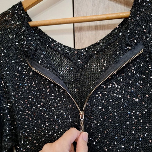 Knitted sweater with sequins and zipper, like new, black XL