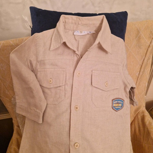 Beige linen long-sleeve shirt for boy 6-9 months like new