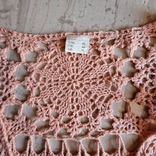 Crochet cardigan XL new, peach color with floral motifs