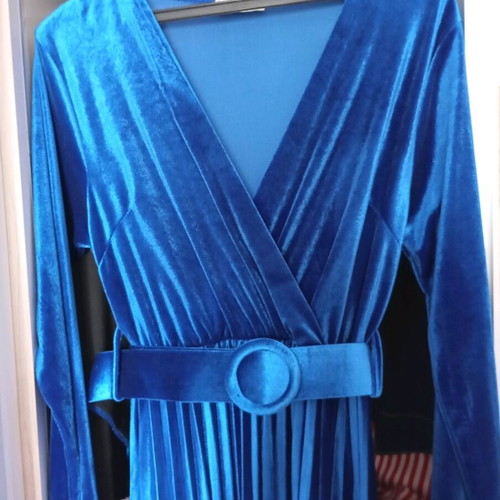 Marilyn velvet dress blue royal new, long with belt