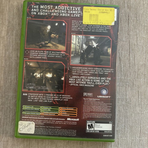 Rainbow Six 3 Xbox Original NTSC game used, American full version
