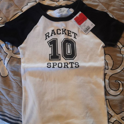 H&M sleeveless shirt, white and black, size 146-152 cm, ages 6-7