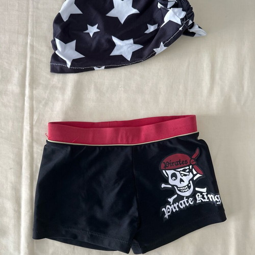Children's swimsuit with hat, like new, pirate style, size 12-18 months