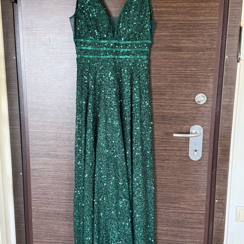 Evening dress dark green with sequins and transparency size L new unworn