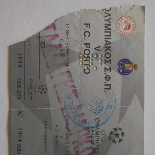 Olympiacos vs FC Porto 1997 UEFA Champions League ticket used