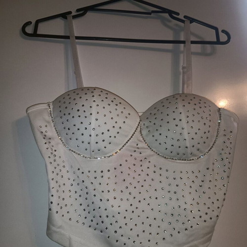 Marmalady Clothing Bar top new, white, size L with rhinestones