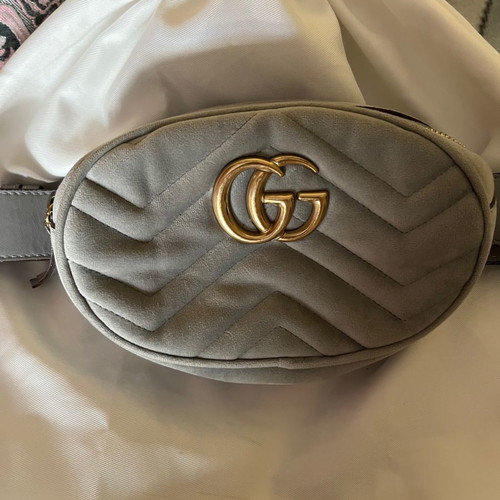 Suede belt bag with leather strap like new, grey-blue