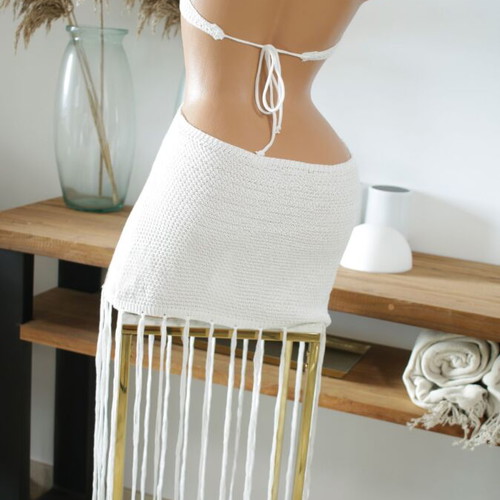 White Miami style beach dress new with fringes