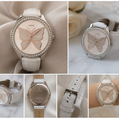 Guess women's Butterfly watch like new, white strap