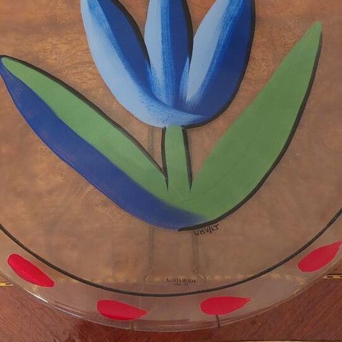 Kosta Boda Tulipa Blue Glass Platter like new, handpainted design