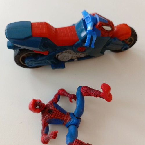 Spider-Man motorcycle toy with figure 2009 used