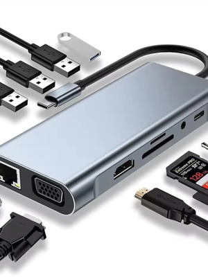 11 in 1 Type-C Hub with HDMI, VGA, Audio, Network