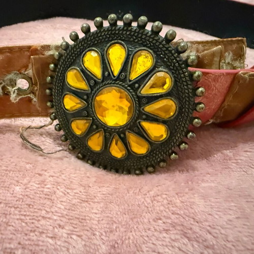 Vintage belt with large orange-red buckle like new