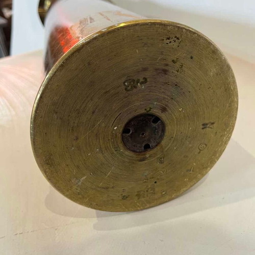 Antique handmade brass floor ashtray from shell with emblem 70x12