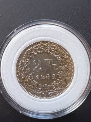 Swiss silver coin two francs 1961 like new