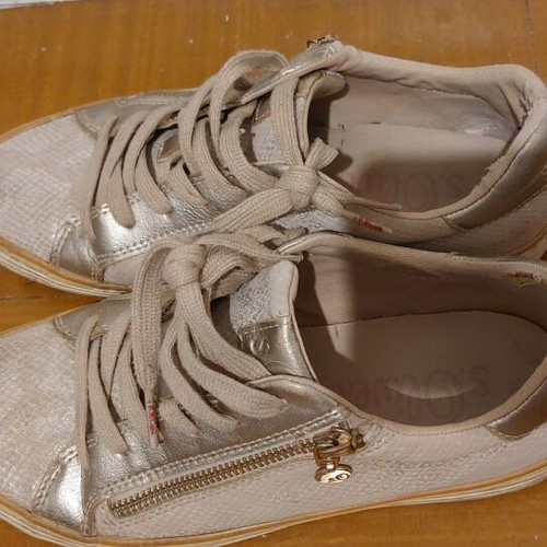 S. Oliver sneakers used, gold beige, snake skin effect, size 38