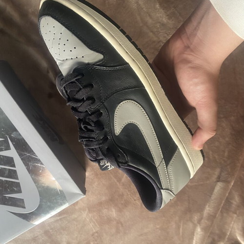 Jordan 1 Low OG Shadow sneakers, black and grey, size 43