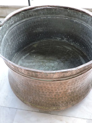 Copper cauldron used, antique with engraved designs