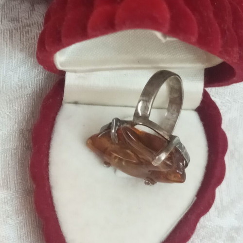 Silver 925 ring with Russian amber, size 54-55