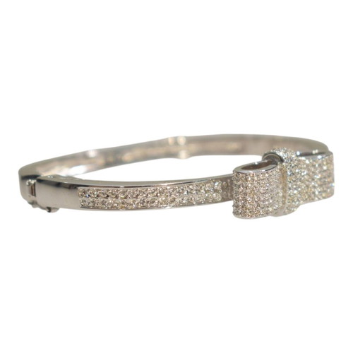 Swarovski Pavé Crystal Bow Hinge Bangle Bracelet, silver