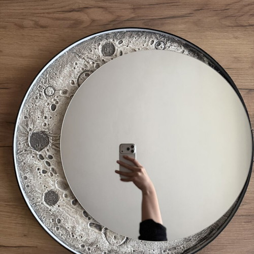 LED mirror "Lunar Crescent" custom made with 3D relief and LED lighting