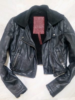 Superdry cropped leather biker jacket σαν καινούργιο, μαύρο