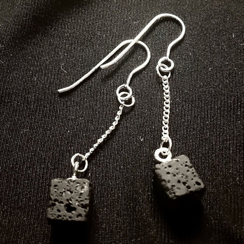 Black rock earrings, 925 silver with natural black lava, handmade