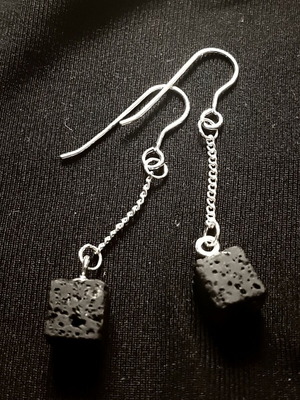 Black rock earrings, 925 silver with natural black lava, handmade
