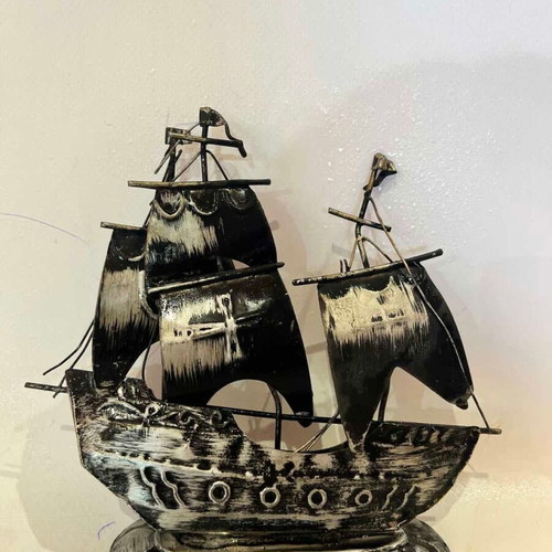 Vintage metal Norwegian sailboat used 16.5x17 cm