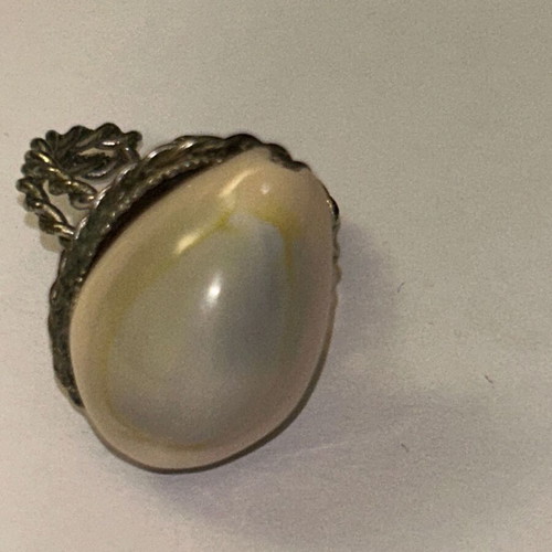 Vintage metal ring with natural shell adjustable boho
