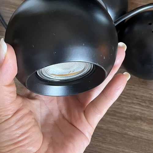 Pendant lights set of 3 used, black metal spherical design