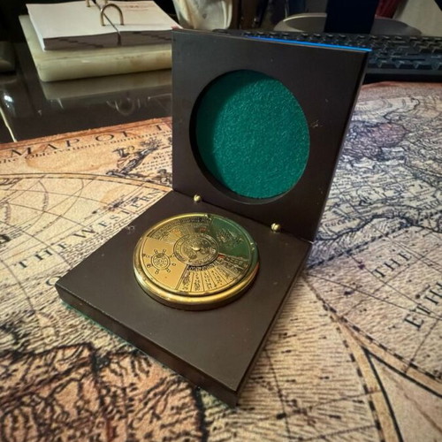 Metal Perpetual Calendar 50 Years Used, Nautical Design with Case
