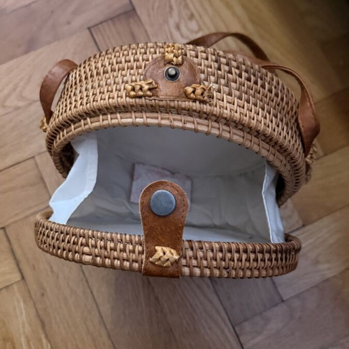 BMB shoulder bag new, brown with natural bamboo lining